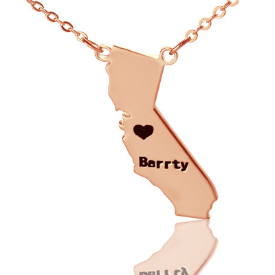 18ct Rose Gold Plated State-Shaped Necklace with Heart Charm