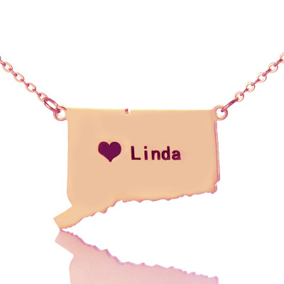 Rose Gold State of Connecticut Necklace with Heart Charm