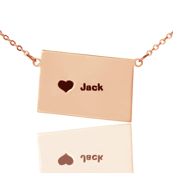 Rose Gold Custom State Necklace with Colorado-Shaped Heart and Name