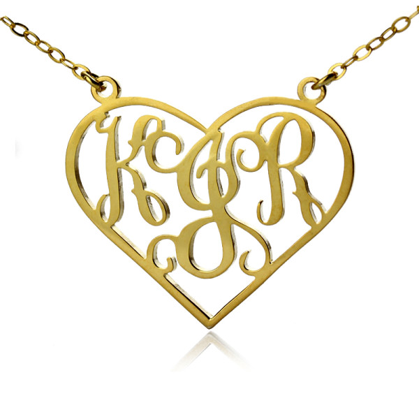 Personalised Solid Gold Heart Necklace with Initial Monogram