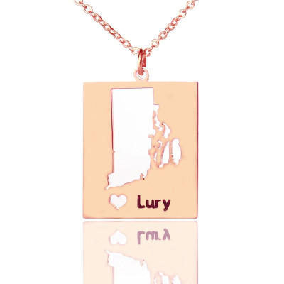 Personalised Rhode State Dog Tag With Heart  Name Rose Gold Plate - By The Name Necklace;