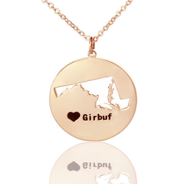 Personalised Maryland Disc State Necklace with Engraved Heart Name Rose Gold Jewellery
