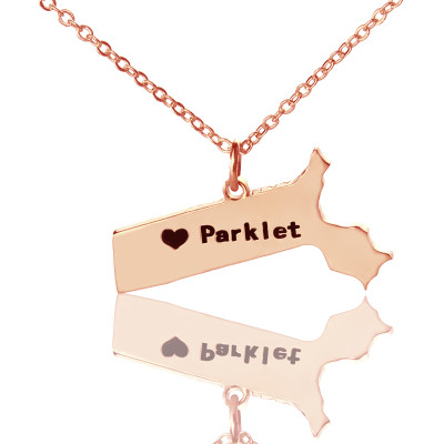 Massachusetts State Shaped Necklaces With Heart  Name Rose Gold - By The Name Necklace;