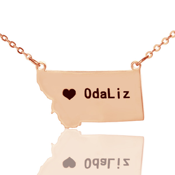 Personalised Montana State Map Pendant Necklace With Heart Charm - Rose Gold