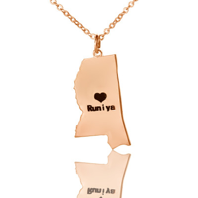 Rose Gold State of Mississippi Necklace with Heart Charm