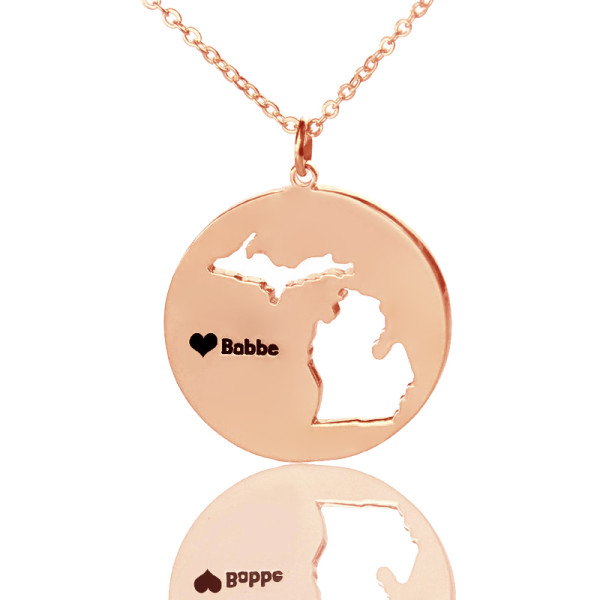 Personalised Disc Michigan State Necklace with Heart - Rose Gold