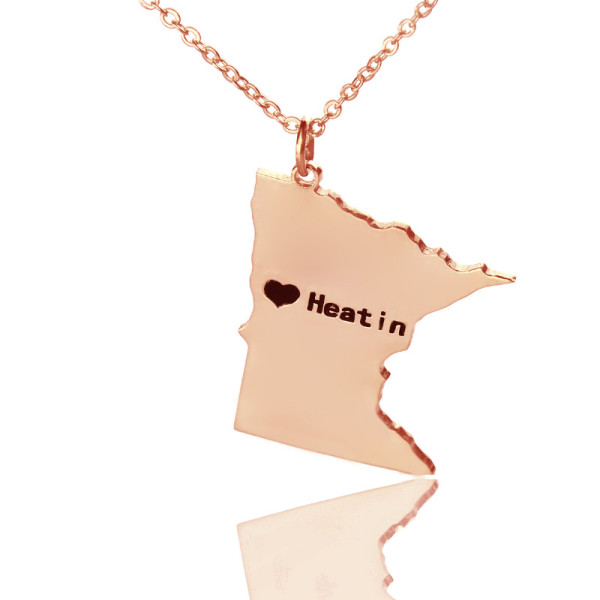 Rose Gold Custom Minnesota State Necklace with Heart Name