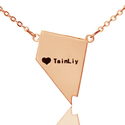 Personalised Nevada State Necklace With Heart: Rose Gold