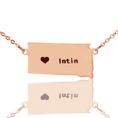Rose Gold State of South Dakota shaped Necklace with Heart Name
