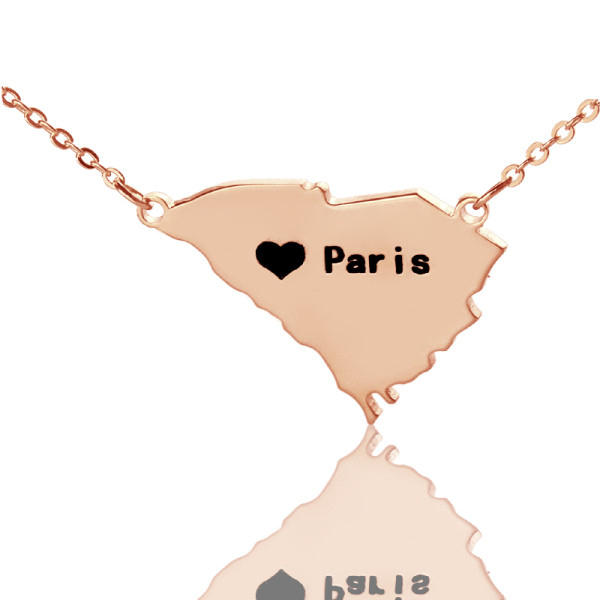 Rose Gold South Carolina State Shaped Name Necklace with Heart