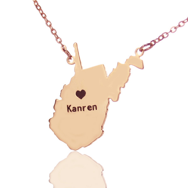 Rose Gold West Virginia State Heart Necklace