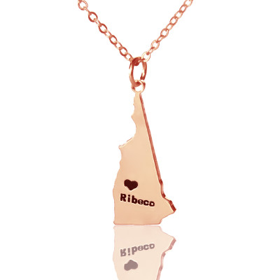 New Hampshire State Necklace With Heart Shape and Rose Gold - Customised Jewellery