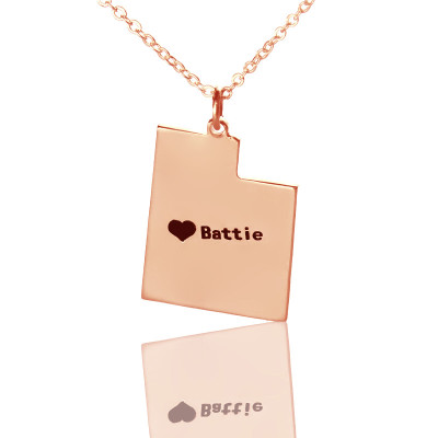 personalised Rose Gold Heart Cutout Utah State Pendant Necklace