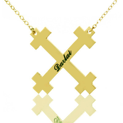 Customised Gold Plated Silver Troubadour Cross Name Necklaces