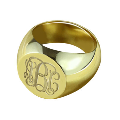 Personalised Circle Monogram Signet Ring 18k Gold Plated with Custom Engraving