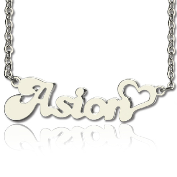 Personalised Heart Name Necklace in 18ct White Gold with BANANA Font