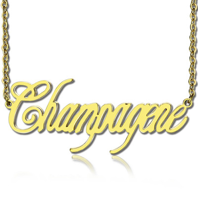 Customised Solid Gold Name Plate Necklace with Champagne Font