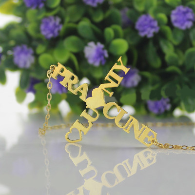 Custom Gold Plated 925 Silver Double Name Cross Pendant Necklace
