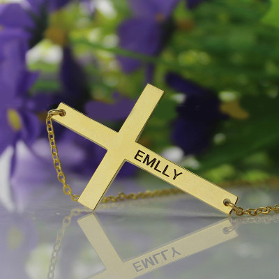 Personalised Gold Silver Latin Cross Necklace with Engraved Name