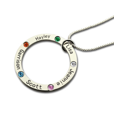 Personalised Silver Name Necklace with Birthstone for Moms and Families