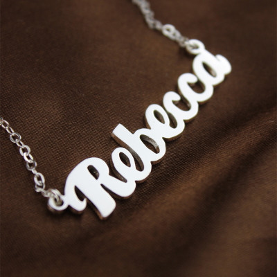 Personalised White Gold Plated Name Necklace, Custom Puff Font