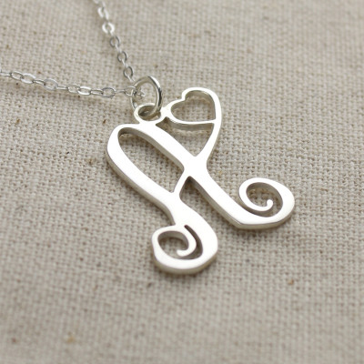 18ct White Gold Custom One Initial Monogram Necklace With Heart