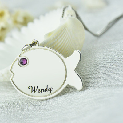 Personalised Sterling Silver Engraved Name Fish Necklace