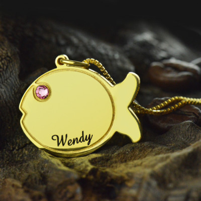 Personalize Gold Plated Fish-Shaped Kids Name Necklace