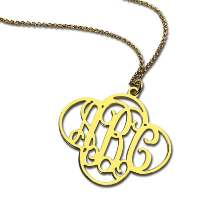 Custom Engraved Clover Monogram Necklace 18K Gold Plated