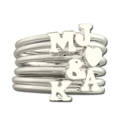 Stackable Midi Ring w/ Initial Charm in Sterling Silver