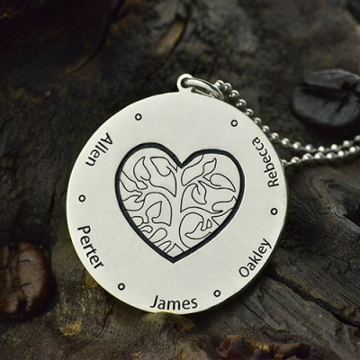 Personalised Engraved Family Name Tree Pendant Necklace