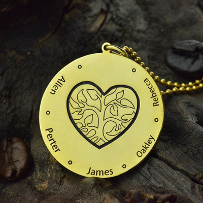 18ct Gold Plating Heart Family Tree Necklace
