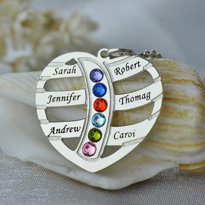 Personalised Sterling Silver Necklace with Kids Name and Birthstone for Moms
