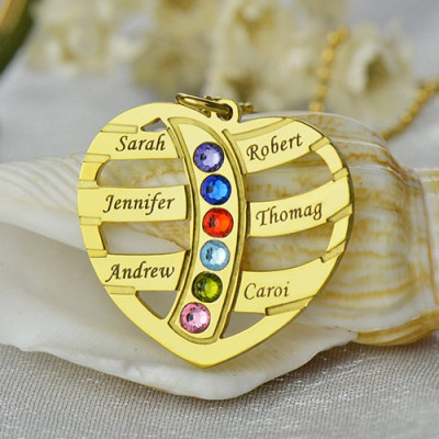 Personalised Mothers Necklace with Child Names & Birthstones 18K Gold Plated