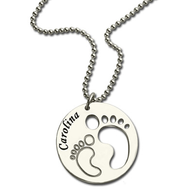Sterling Silver Baby Footprint Name Necklace