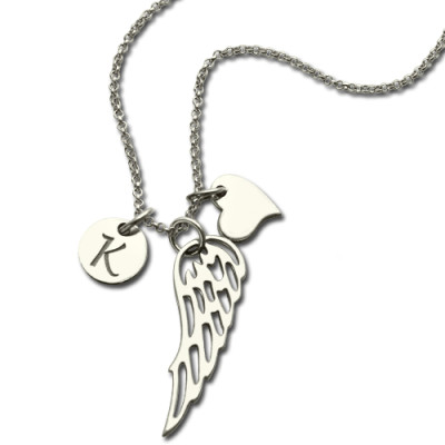 Girls Angel Wing Necklace Gift with Heart and Initial Charm