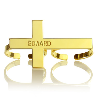 Personalised Cross Ring in 18ct Gold Plated with Custom Engraving