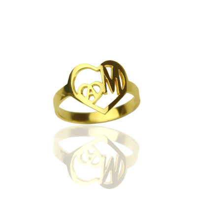 Personalised Heart Double Initial Ring 18ct Gold Plated Jewellery