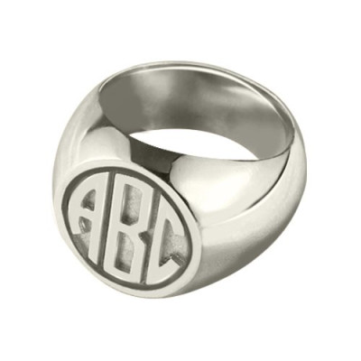 Custom Block Monogram Signet Ring in Sterling Silver