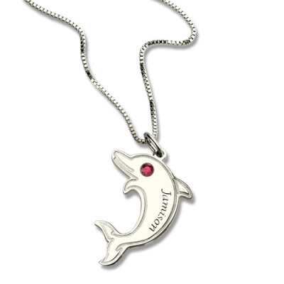 Personalised Sterling Silver Dolphin Birthstone Necklace