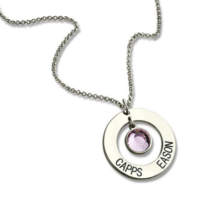 Custom Silver Name Necklace with Birthstone Pendant