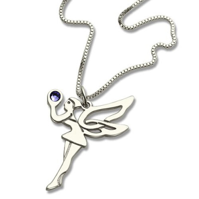 Personalised Girls' Fairy Birthstone Necklace in Sterling Silver