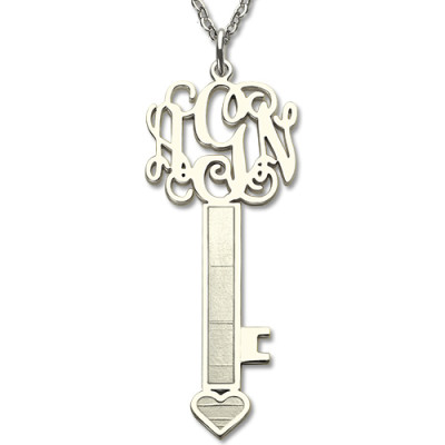 Personalised Key Necklace Sterling Silver with Monogram - By The Name Necklace;