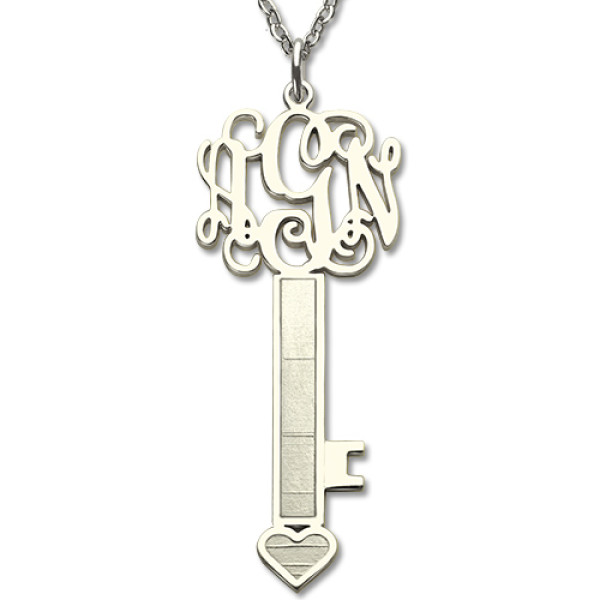 Engraved Silver Key Pendant with Personalised Monogram