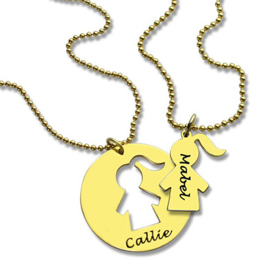Personalised 18ct Gold Plated Mother and Child Necklace Set