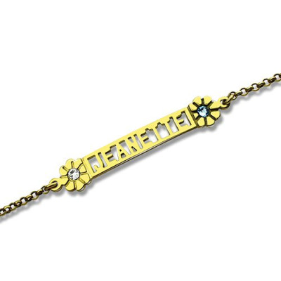 Custom Birthstone Name Bracelet for Women, 18K Gold-Plated
