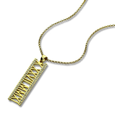18K Gold Plated Roman Numeral Birthstone Necklace