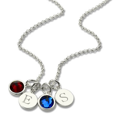 Customised Double Initial Pendant Necklace with Birthstone