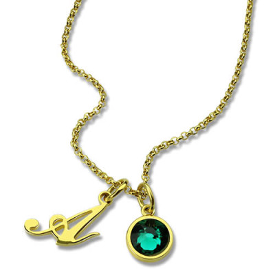 Personalised Initial Necklace with Birthstone in 18ct Gold Plated