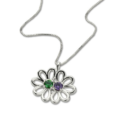 Custom Double Flower Pendant with Birthstone Sterling Silver Jewellery